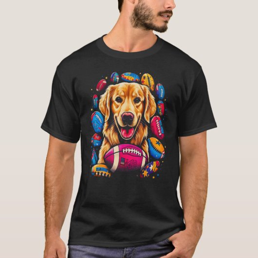 Art Golden Retriever Dog American Football Tシャツ (正面)
