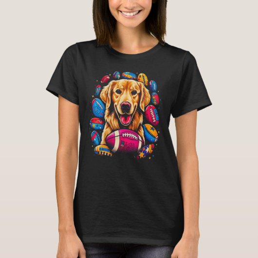 Art Golden Retriever Dog American Football Tシャツ (正面)