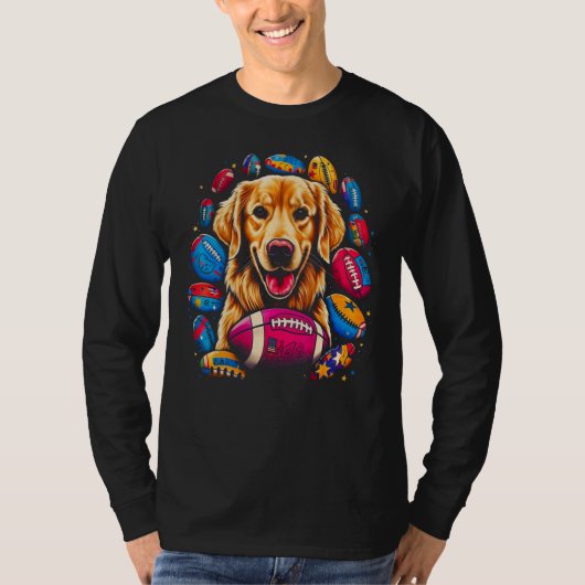 Art Golden Retriever Dog American Football Tシャツ (正面)