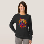 Art Golden Retriever Dog Blue Red Heart Tシャツ (正面フル)