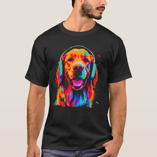 Art Golden Retriever Dog DJヘッドセット Tシャツ (正面)