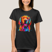 Art Golden Retriever Dog DJ Headset Tシャツ (正面)