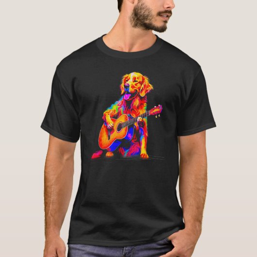 Art Golden Retriever Dog Guitar Tシャツ (正面)