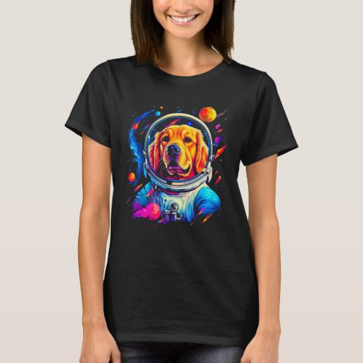 Art Golden Retriever Dog in Space Tシャツ (正面)