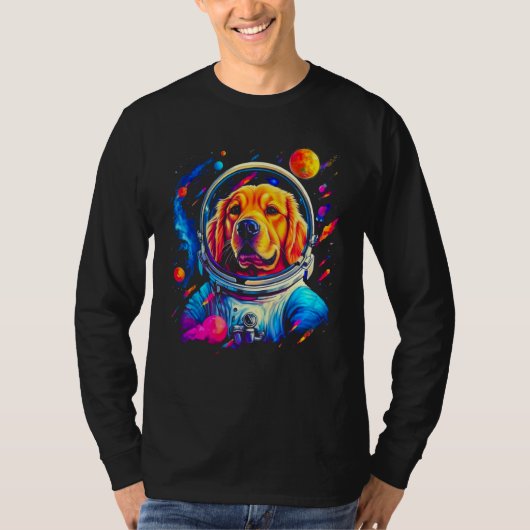 Art Golden Retriever Dog in Space Tシャツ (正面)