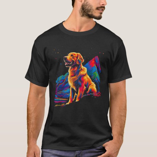 Art Golden Retriever Dog Mountain Hiking Tシャツ (正面)