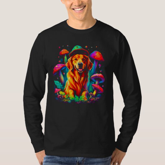 Art Golden Retriever Dog Mushroom Psychedelic Tシャツ (正面)