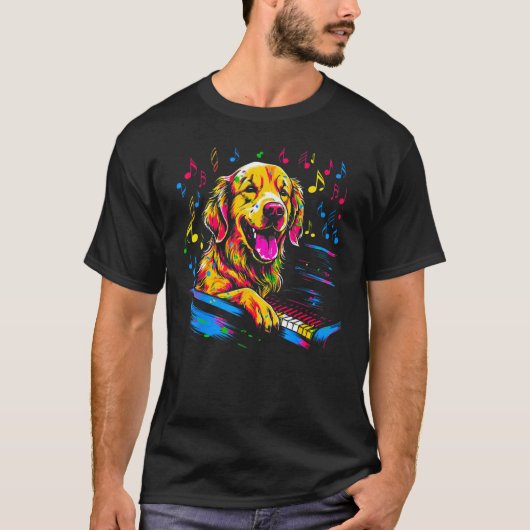 Art Golden Retriever Dog Piano Tシャツ (正面)