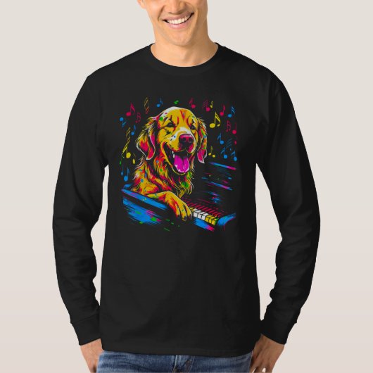 Art Golden Retriever Dog Piano Tシャツ (正面)
