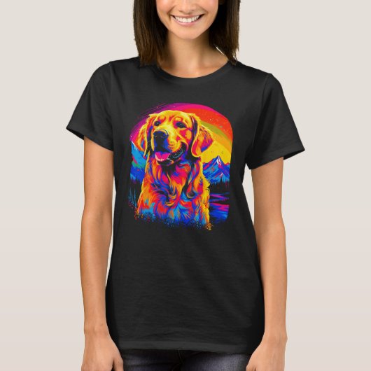 Art Golden Retriever Dog Sunset Tシャツ (正面)