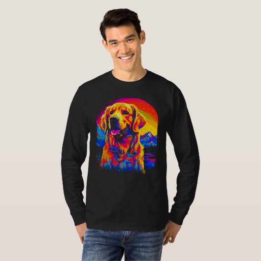 Art Golden Retriever Dog Sunset Tシャツ (正面フル)