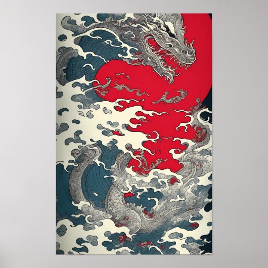 Art Hokusai Die Welle mit Drachen ポスター (正面)
