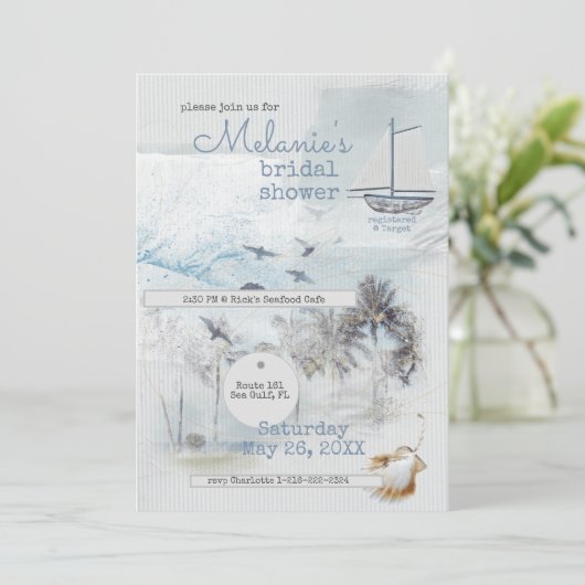 Art Journal Coastal Collage Bridal Shower 招待状 (スタンド正面)