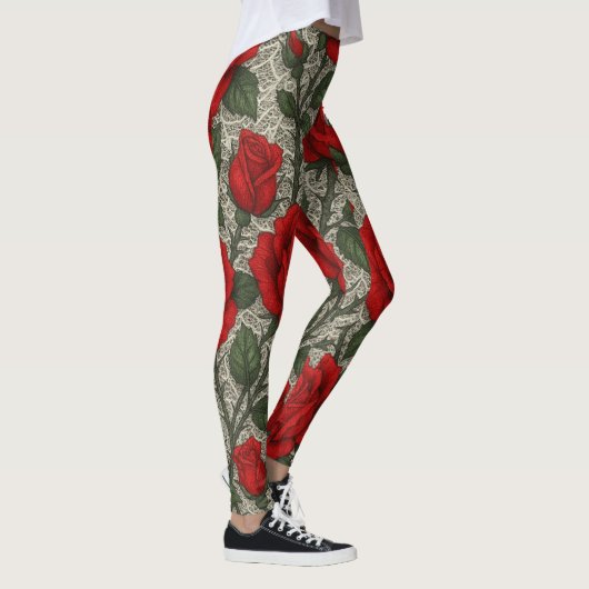ART Legging Rosas Vermelhas sobre Renda Branca レギンス (右)