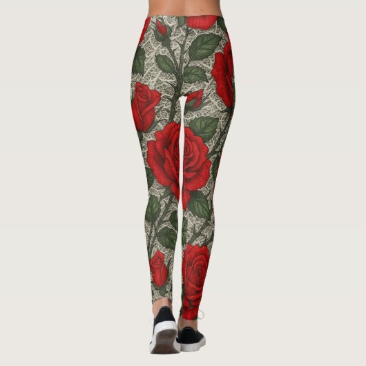 ART Legging Rosas Vermelhas sobre Renda Branca レギンス (裏面)