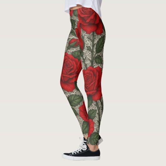 ART Legging Rosas Vermelhas sobre Renda Branca レギンス (左)