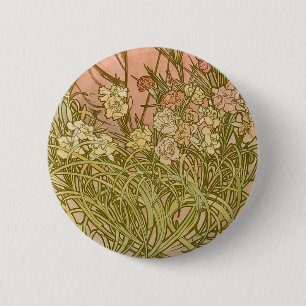 Art Nouveau Alfonse Mucha Floral carnation flowers 缶バッジ