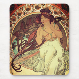 Art nouveau Alphonse Mucha elegant vintage woman  マウスパッド