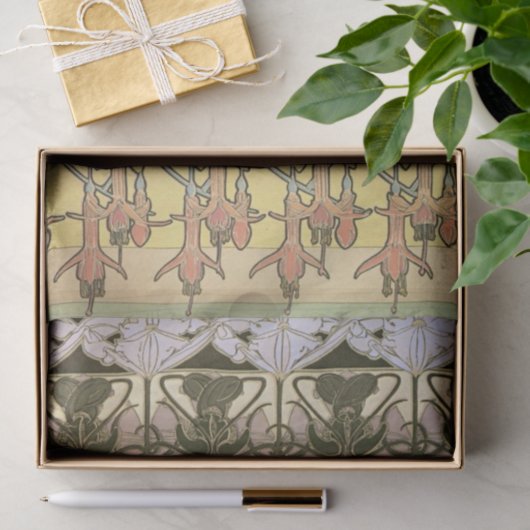 Art nouveau alphonse mucha fuschia sunflower flora 薄葉紙 (ギフト)