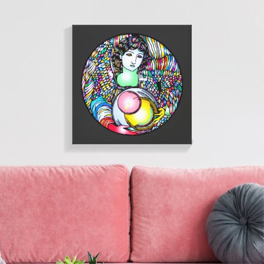 Art Nouveau Angel On Stained Glass キャンバスプリント (インサイチュ (リビング))