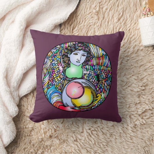 Art Nouveau Angel On Stained Glass クッション (ブランケット)