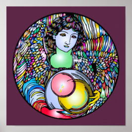 Art Nouveau Angel On Stained Glass ポスター