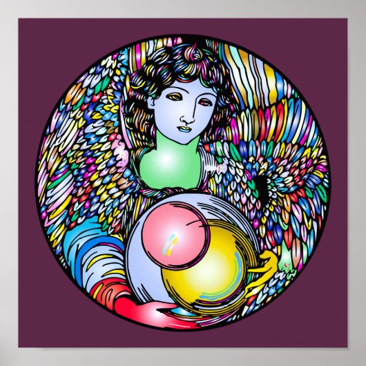 Art Nouveau Angel On Stained Glass ポスター (正面)
