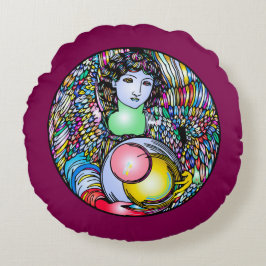Art Nouveau Angel On Stained Glass ラウンドクッション