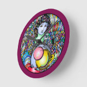 Art Nouveau Angel On Stained Glass ラウンド壁時計 (傾斜)