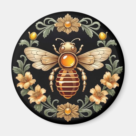 Art Nouveau Bee on Black マグネット (正面)