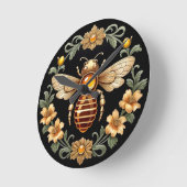 Art Nouveau Bee on Black ラウンド壁時計 (傾斜)