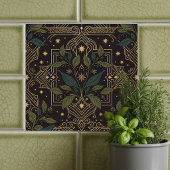 Art Nouveau Berry Botanical Floral Dark Ceramic Ti タイル
