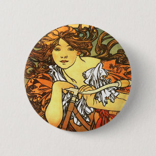 Art Nouveau Bicycle Mucha Art 缶バッジ