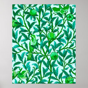 Art Nouveau Bird and Pomegranate, Turquoise & Aqua ポスター