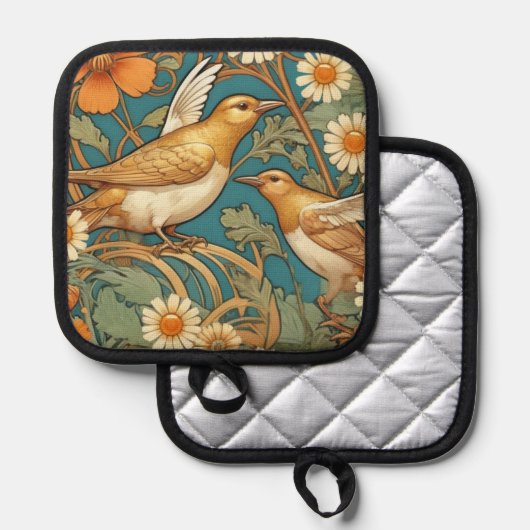 Art Nouveau Birds and Flowers Pot Holder 鍋敷き (正面/裏面)