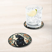 Art Nouveau Black Cat ラウンドペーパーコースター (インサイチュ)