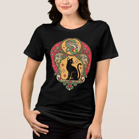 Art Nouveau Black Cat Design トライブレンドＴシャツ (正面)