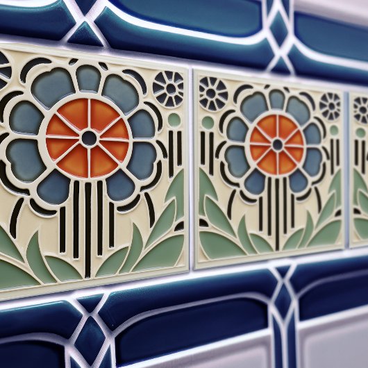 Art Nouveau Bloom Floral Ceramic Tile タイル