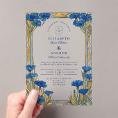 Art Nouveau Blue Cornflower Wedding アクリル招待状 (インサイチュ (ポータブル))