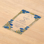 Art Nouveau Blue Cornflower Wedding アクリル招待状 (レイダウン)