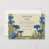 Art Nouveau Blue Cornflower Wedding サンキューカード (正面)