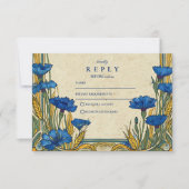 Art Nouveau Blue Cornflower Wedding 出欠カード (正面)
