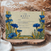 Art Nouveau Blue Cornflower Wedding 出欠カード