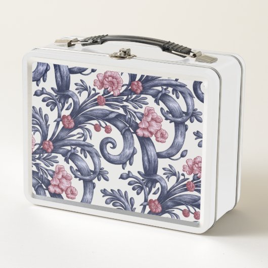 Art Nouveau Blue Pink Lunch Box メタルランチボックス (正面)
