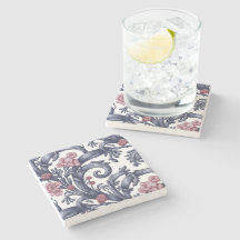 Art Nouveau Blue Pink Stone Coaster 