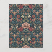 Art Nouveau Blue William Morris Floral Wedding エンクロージャーカード (裏面)