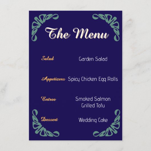 Art Nouveau Botanical Floral Blue Menu メニュー (正面)