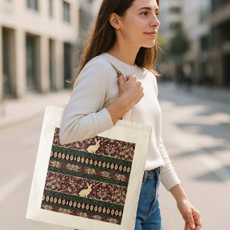 Art Nouveau Burgundy Floral Bunny Easter Egg Chic トートバッグ