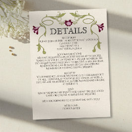 Art Nouveau Burgundy Pink Flowers Green Wedding エンクロージャーカード