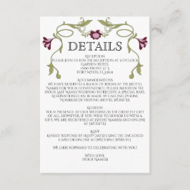 Art Nouveau Burgundy Pink Flowers Green Wedding エンクロージャーカード